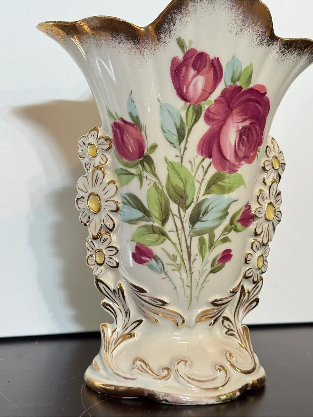 Vintage 1960s Eton Bone China Vase Hand-painted with Gold Rim